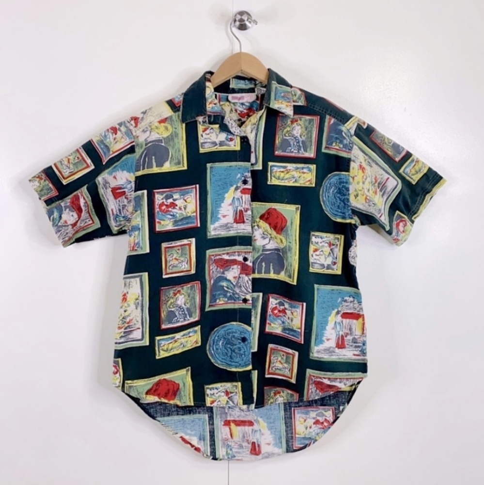 Bugatti Paris Printed Button Up Collared Short Sleeve Men's Small Cotton Shirt